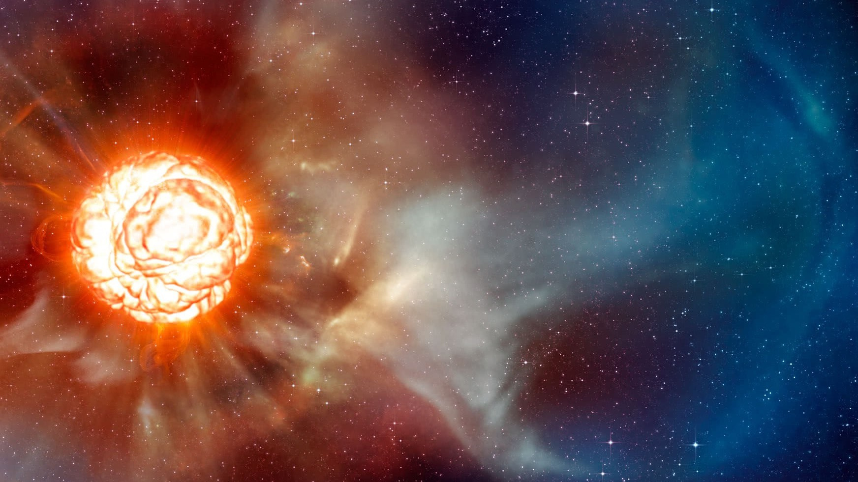 Fotoğrafta, Orion Takımyıldızı içerisinde bulunan ve bizden 643 ışık yılı uzaktaki Betelgeuse yıldızının süpernovaya patlaması canlandırılmaktadır. Bir sanatçı tarafından yapılan bu çizimde, Güneş'ten ortalama 14 kat büyük olan yıldızın patlaması sonucu etrafa saçılan maddeler görülmektedir. Eğer Betelgeuse bugün patlayacak olsa, gökyüzünde dolunaydan daha büyük bir şekilde gözükürdü ve gündüzleri bile görülür olurdu!